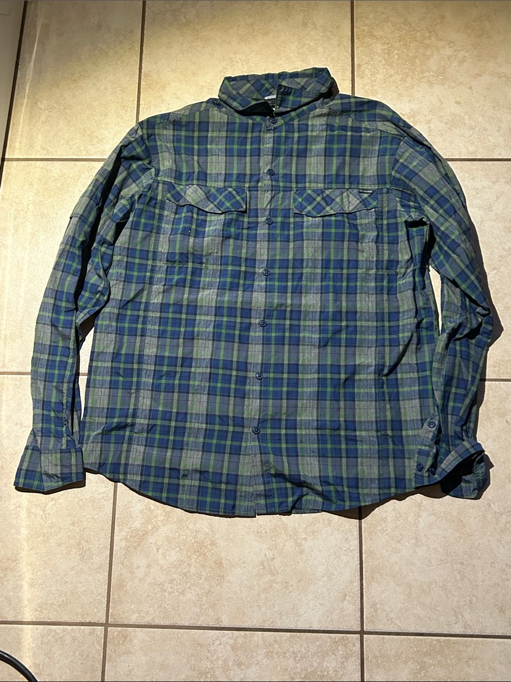 Columbia Blue and Green Plaid Outdoor Shirt